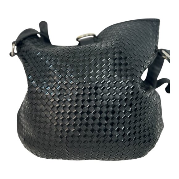 Vintage Ganson Black Leather Woven Handbag | Made in Hong Kong - Picture 2 of 12